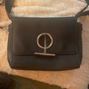 Henri Bender purse, black leather, long adjustable strap